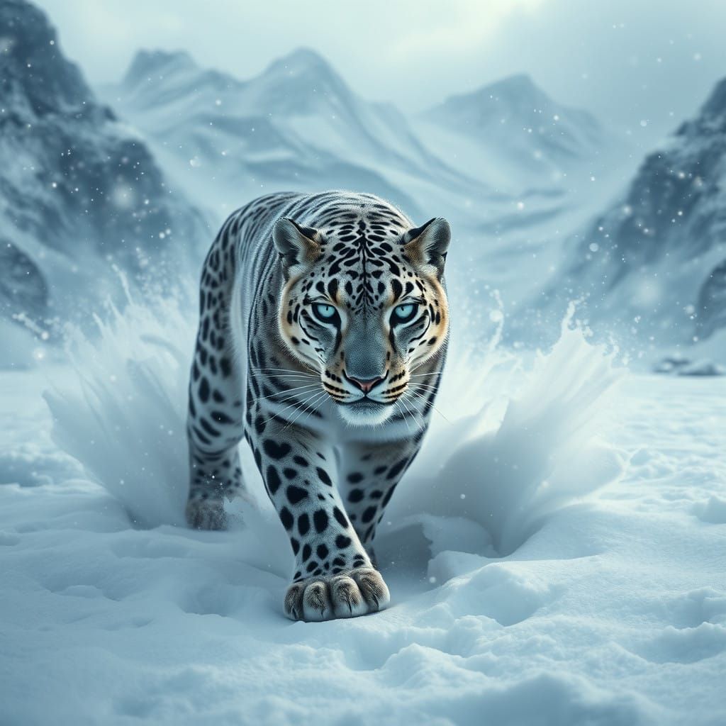 Majestic Snow Leopard in Icy Mountains