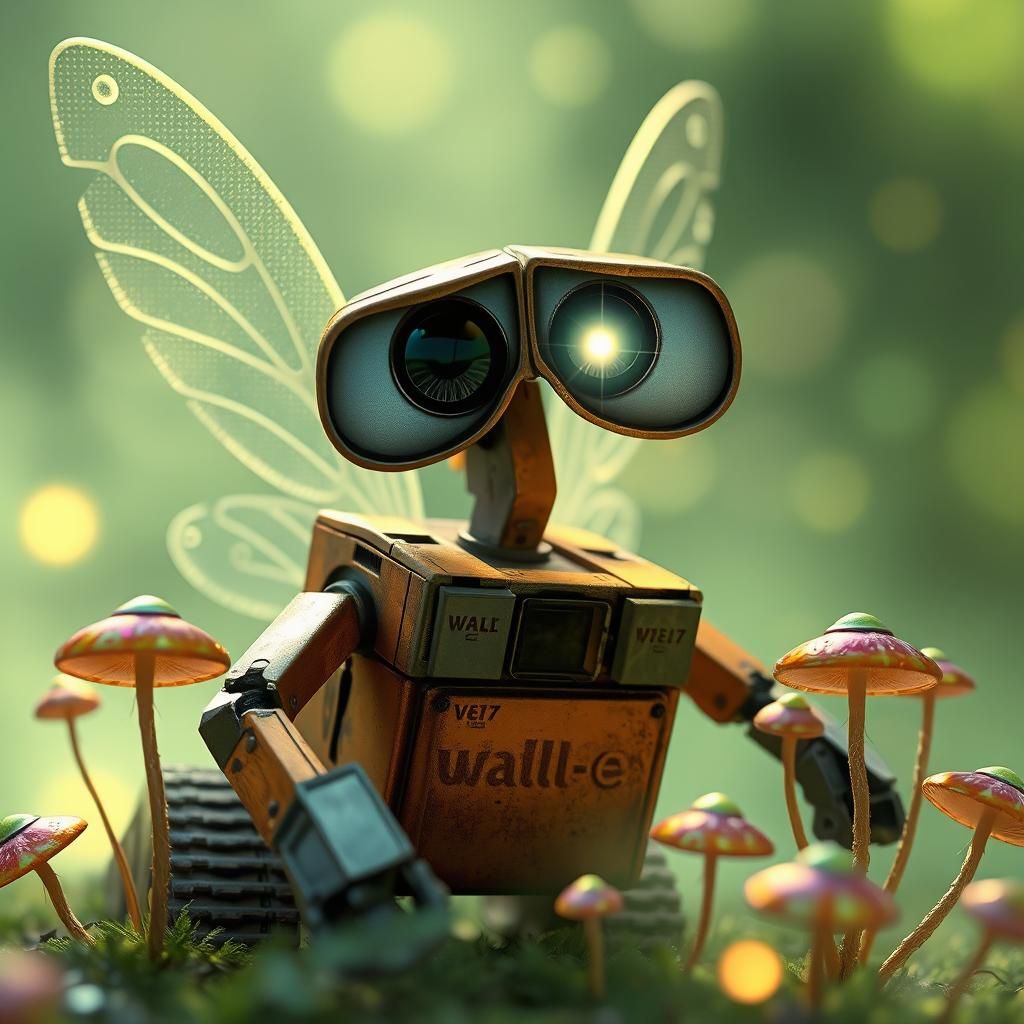 Whimsical Fairy Wall-E in a Luminous Misty Forest