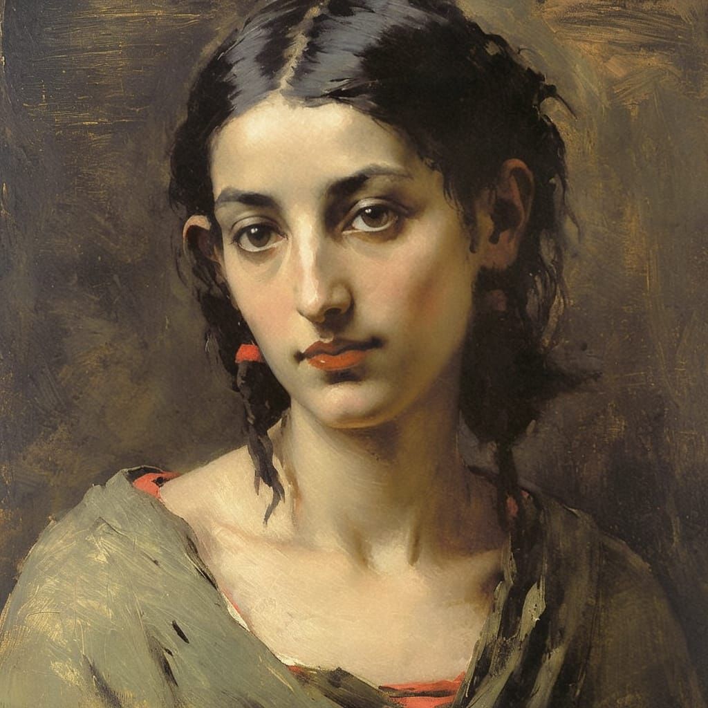 Elegant Goth Girl: Impasto Portrait in Charcoal