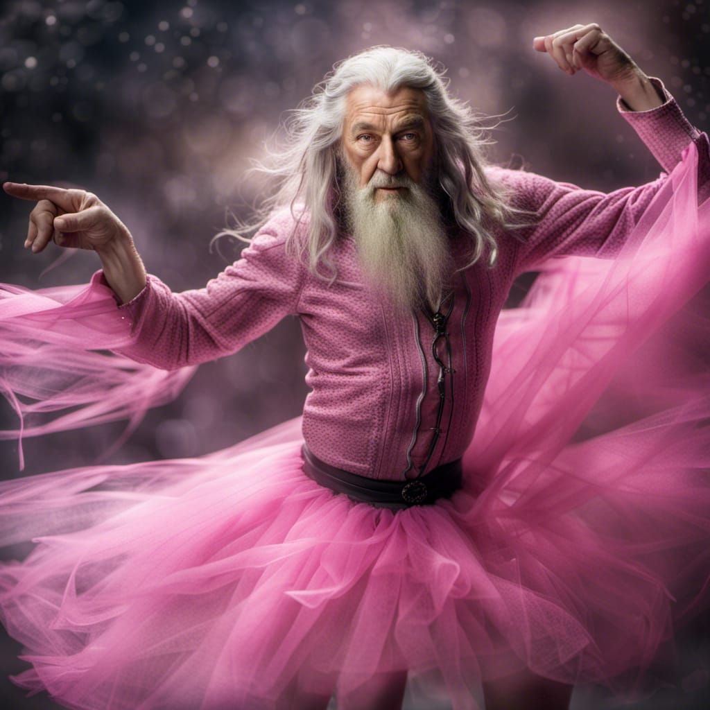 Hyperrealistic Gandalf Dances in Pink Leotard