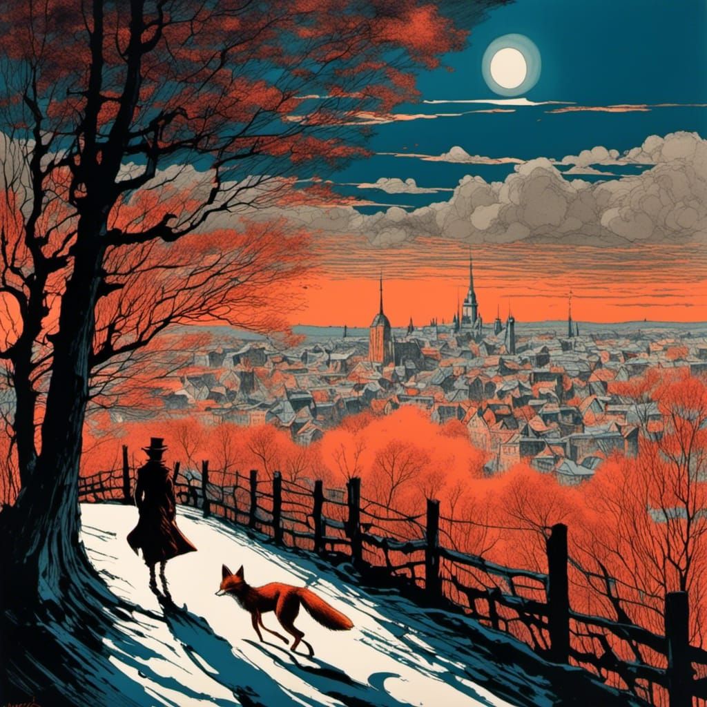 Fantastic Mr. Fox Illustration in Pointillist Style