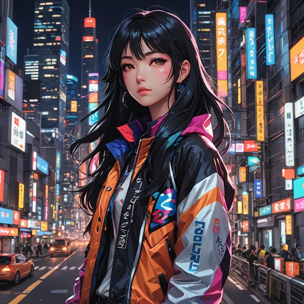 Anime Girl Racer in Neon Tokyo: 3D Render