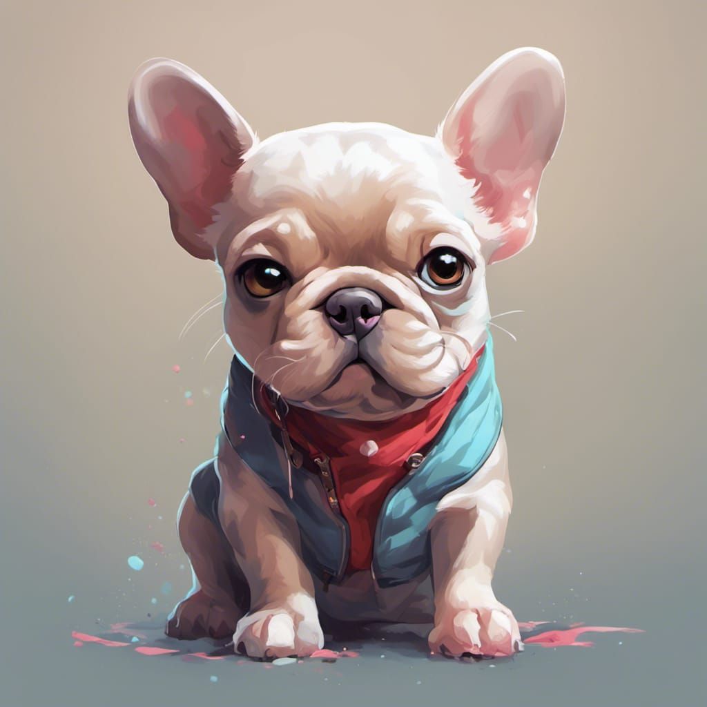 Chibi French Bulldog Portrait in Digital Art Style