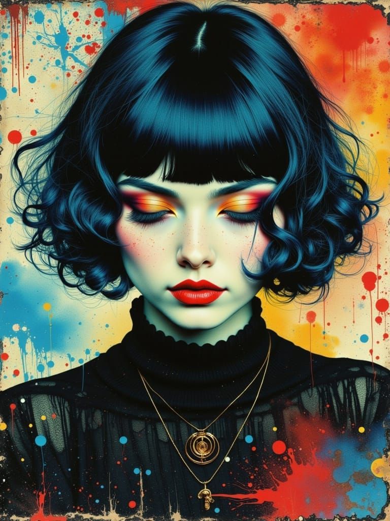 Melancholic Gothic Woman in Dreamcore Watercolor Style