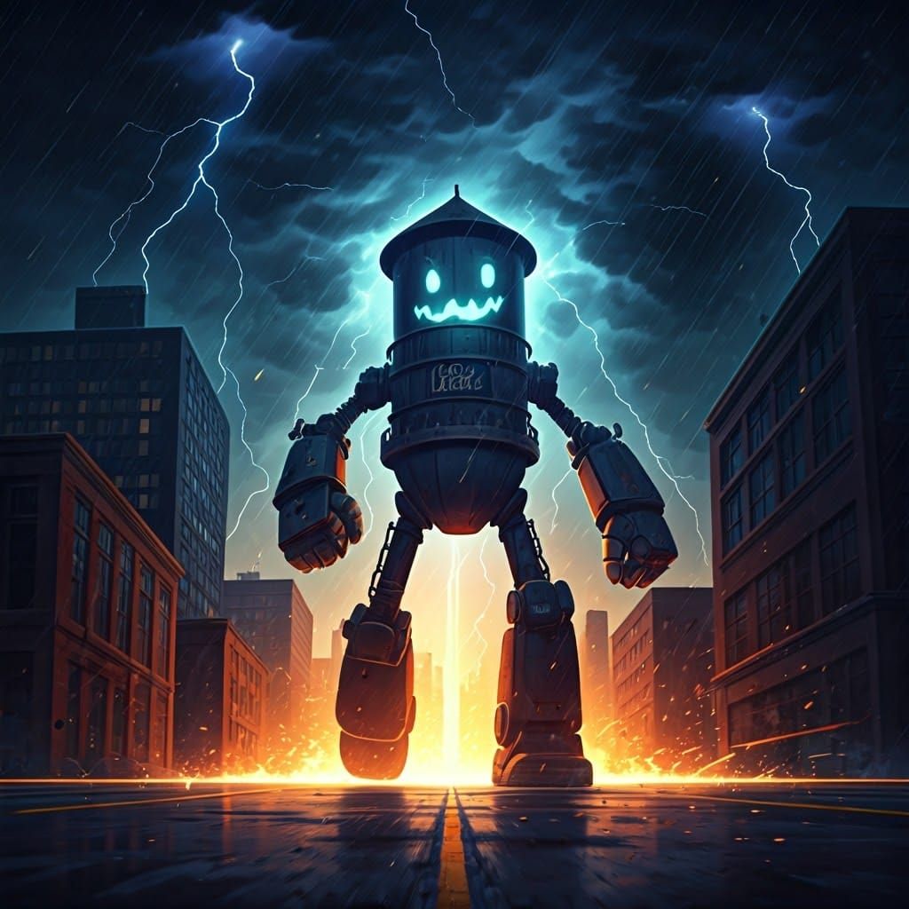 Giant Robot Water Tower Causes Downtown Mayhem