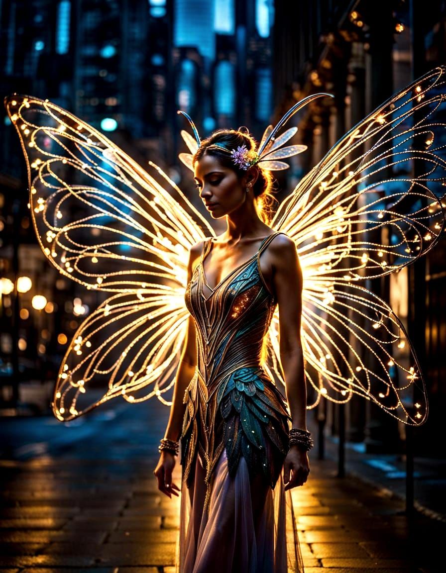 Hyperdetailed Fairy Composed of Lights