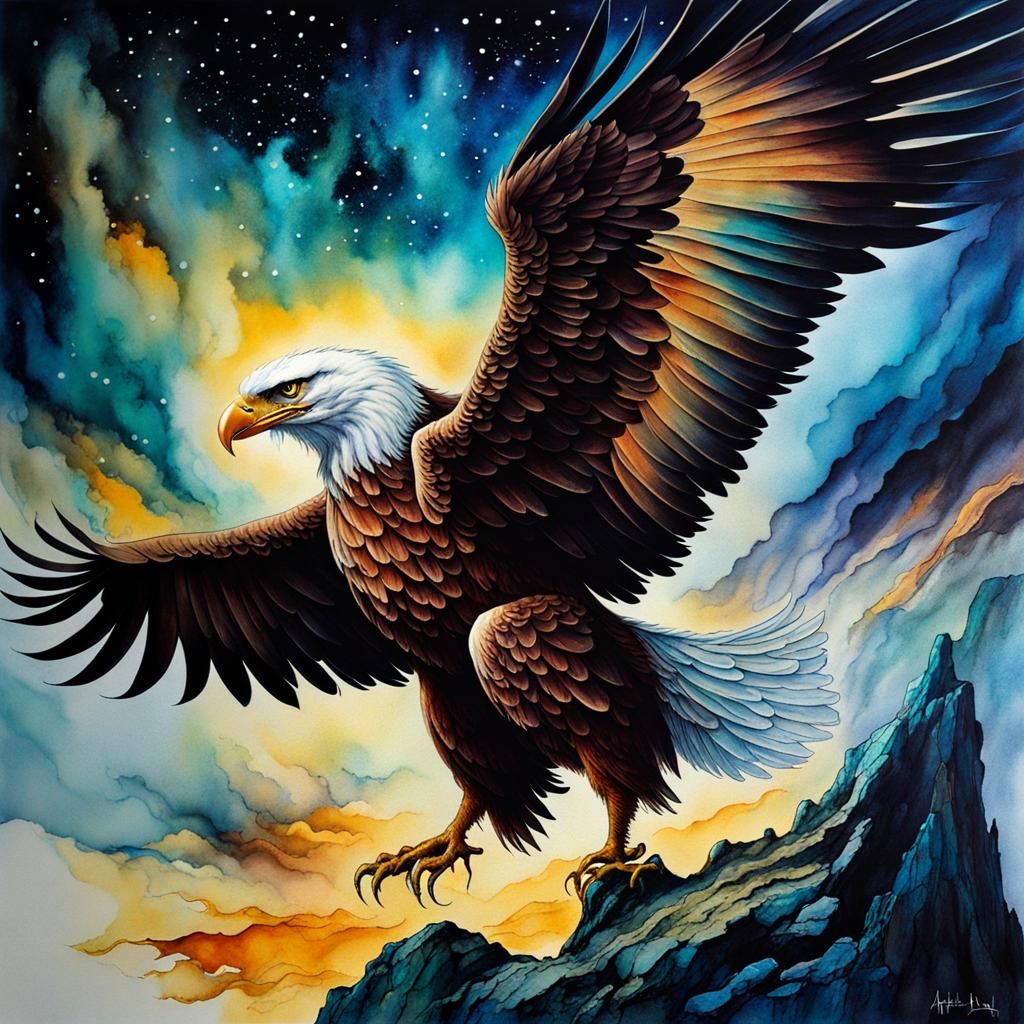 Majestic Eagle Soaring Through Nostalgic Galaxy