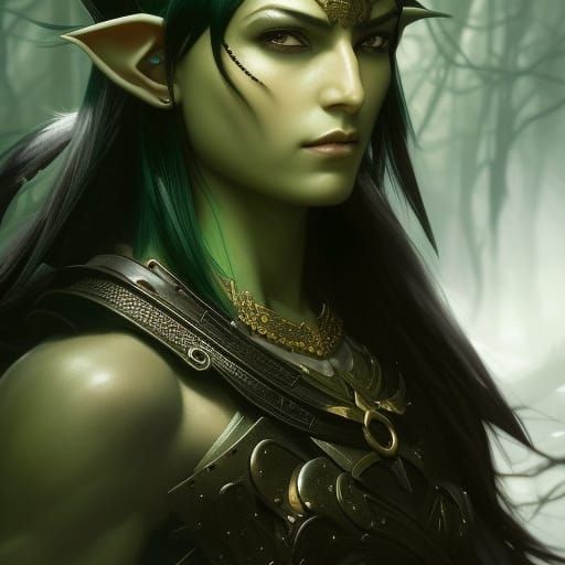 Dark Elf Warrior Portrait in Fantasy Art Style