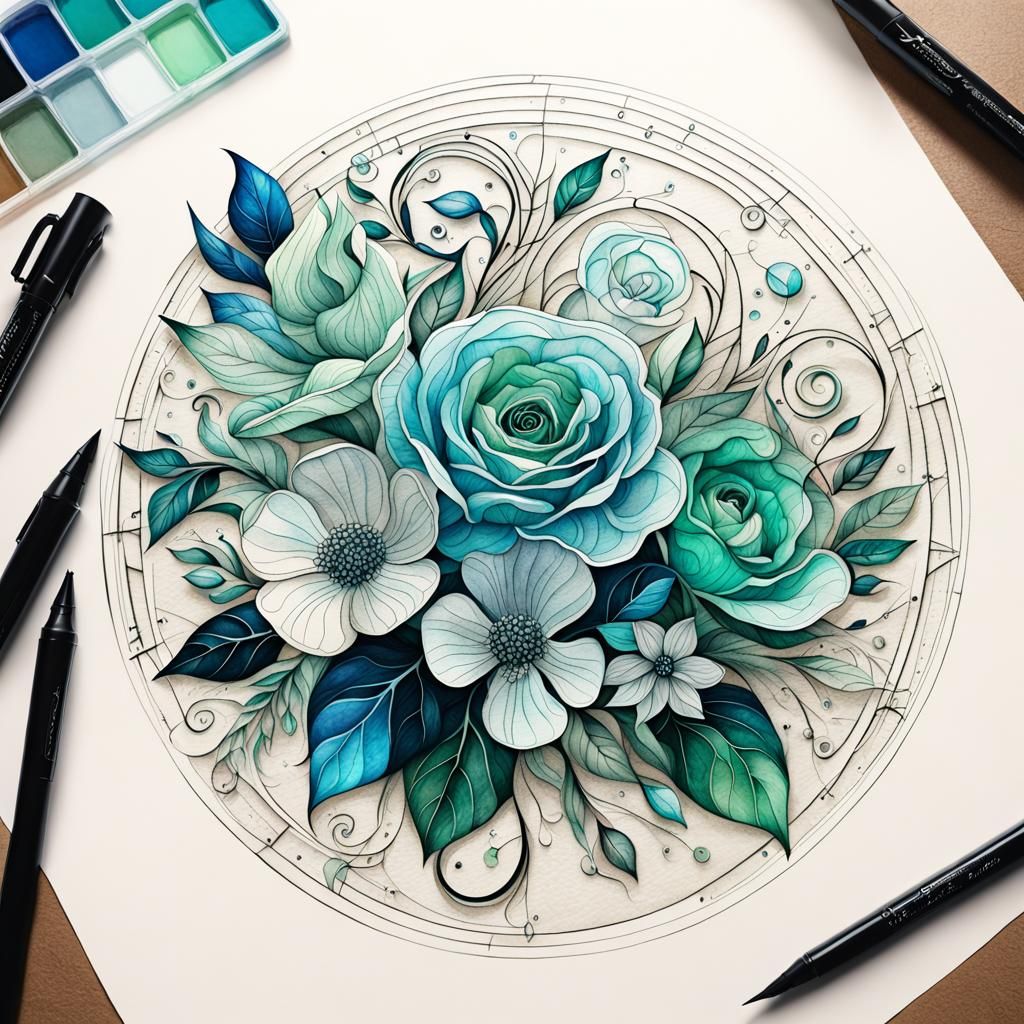 Intricate Calligraphy and Floral Design on Parchment