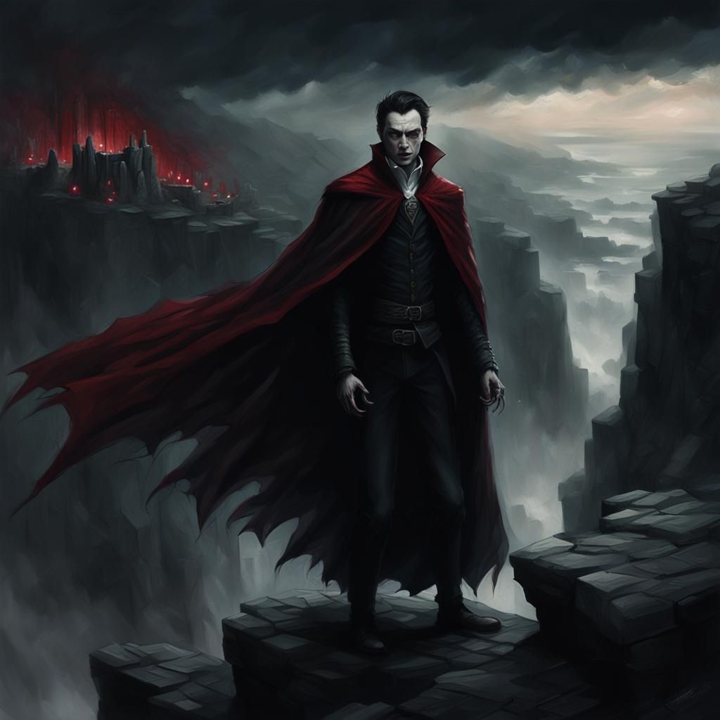 Dark Realism Vampire on Cliff in Moonlight