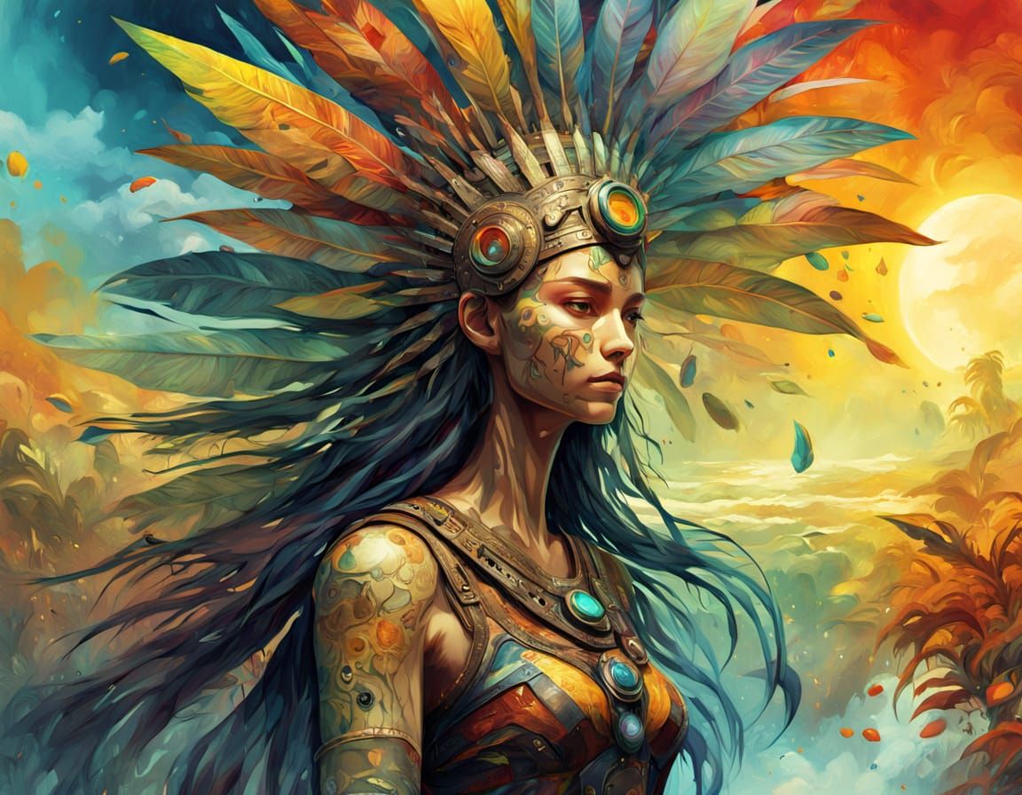 Vibrant Virgo Wild Woman Amidst Blooming Crops in Futuristic...