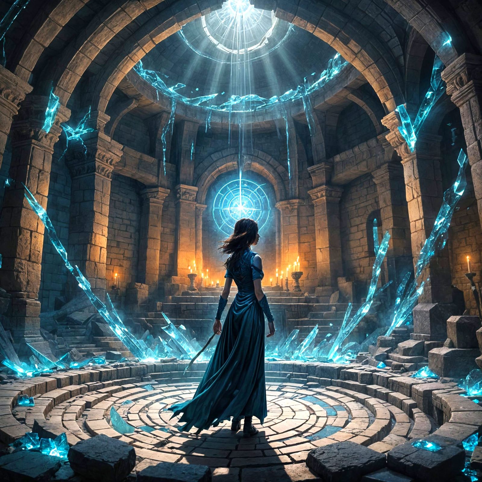 Girl Channels Chaotic Energy in Crystal Infested Room