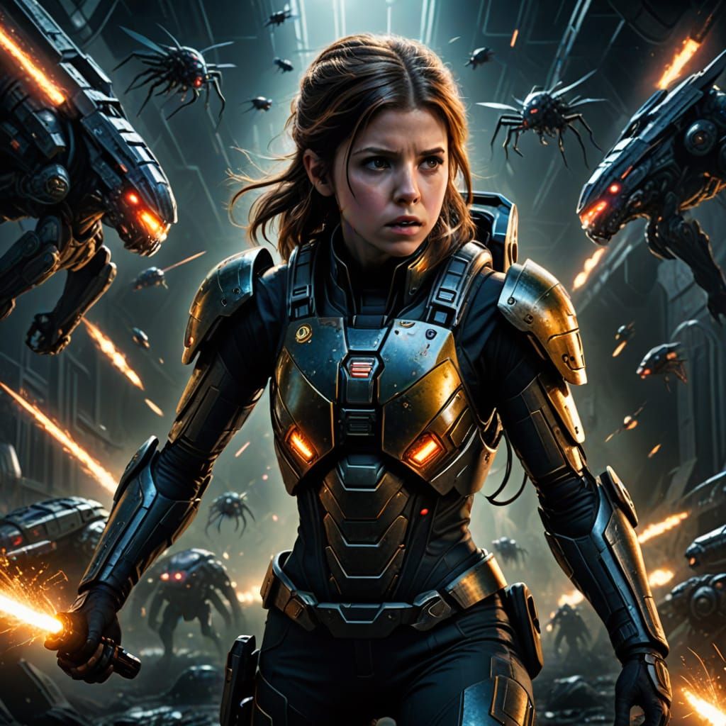 Anna Kendrick in Cinematic Space Battle with Bug Aliens