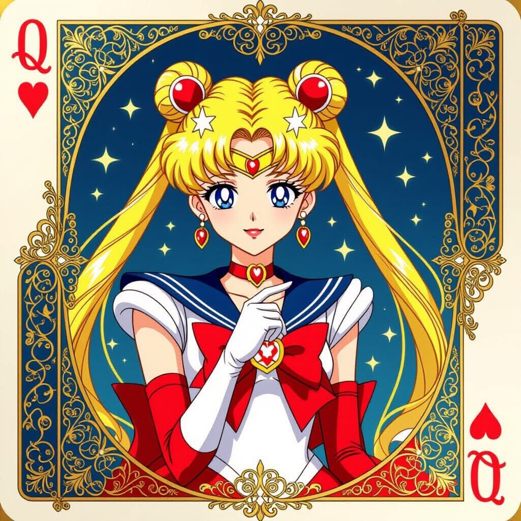 Chibi Sailor Moon as Queen of Hearts Playing Card