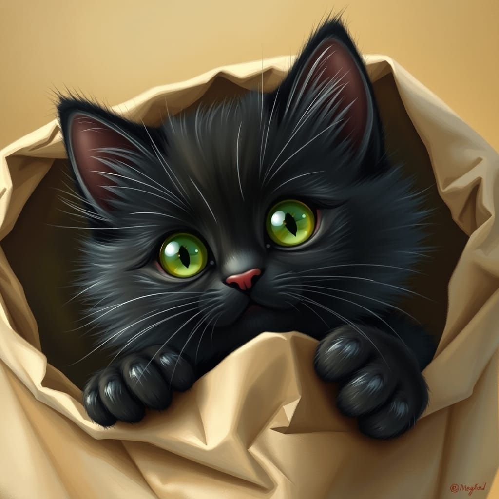 Playful Kitten Peeks from Paper Bag