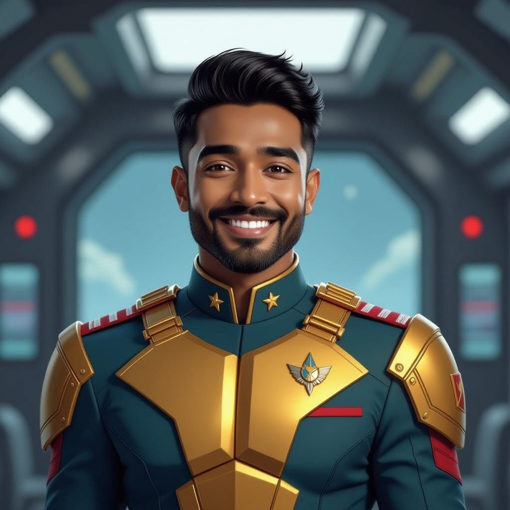 Joyful Commander in Golden Space Uniform