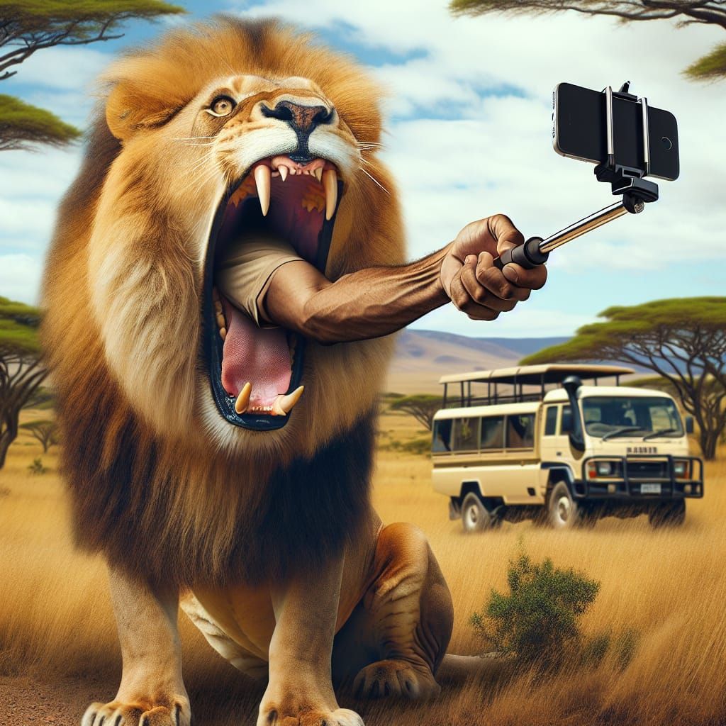 Surreal Lion Selfie on the African Savanna