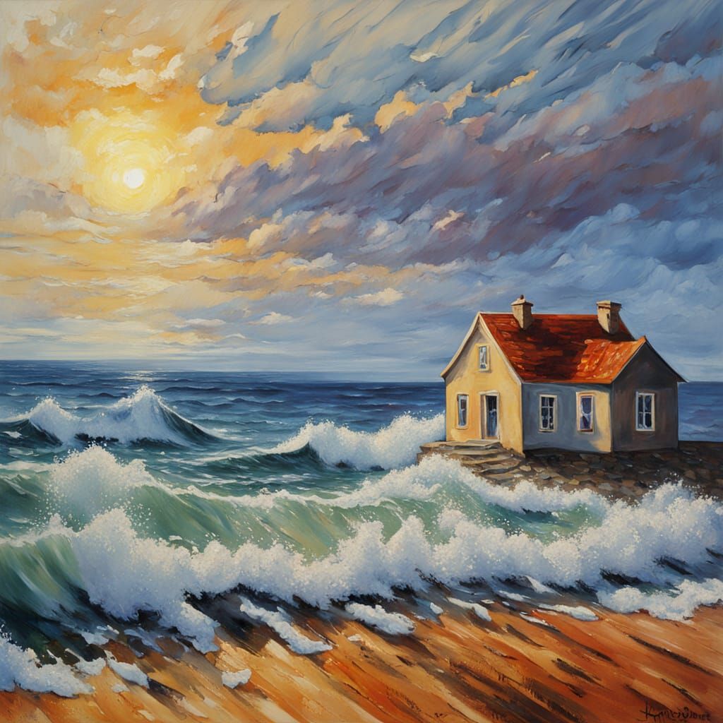 Seaside House in Neo-Impressionistic Splash Art