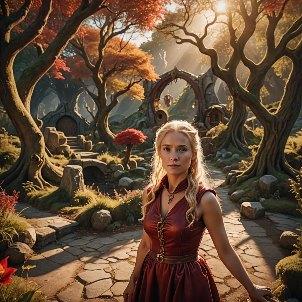 Woman in Red Dress, Fantasy Art Style