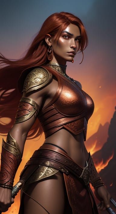 Majestic Efreet Fighter in Scarlet Red Skin and Flame Hairs