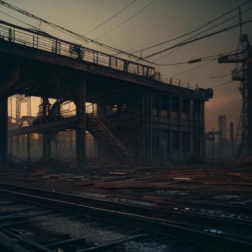 Snakes Entwined on Crane in Abandoned Cityscape