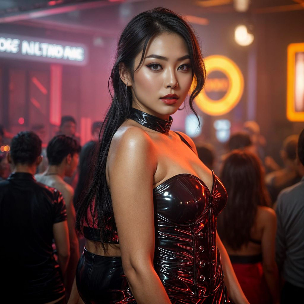 Glamorous Korean Nightclub Goddess in Black Latex