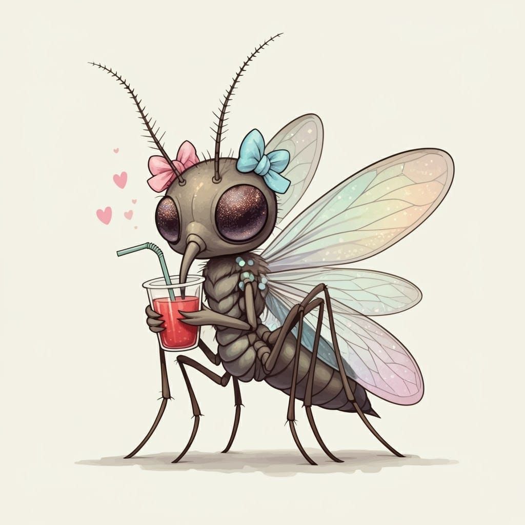 Chibi Mosquito Bug Sipping Juice