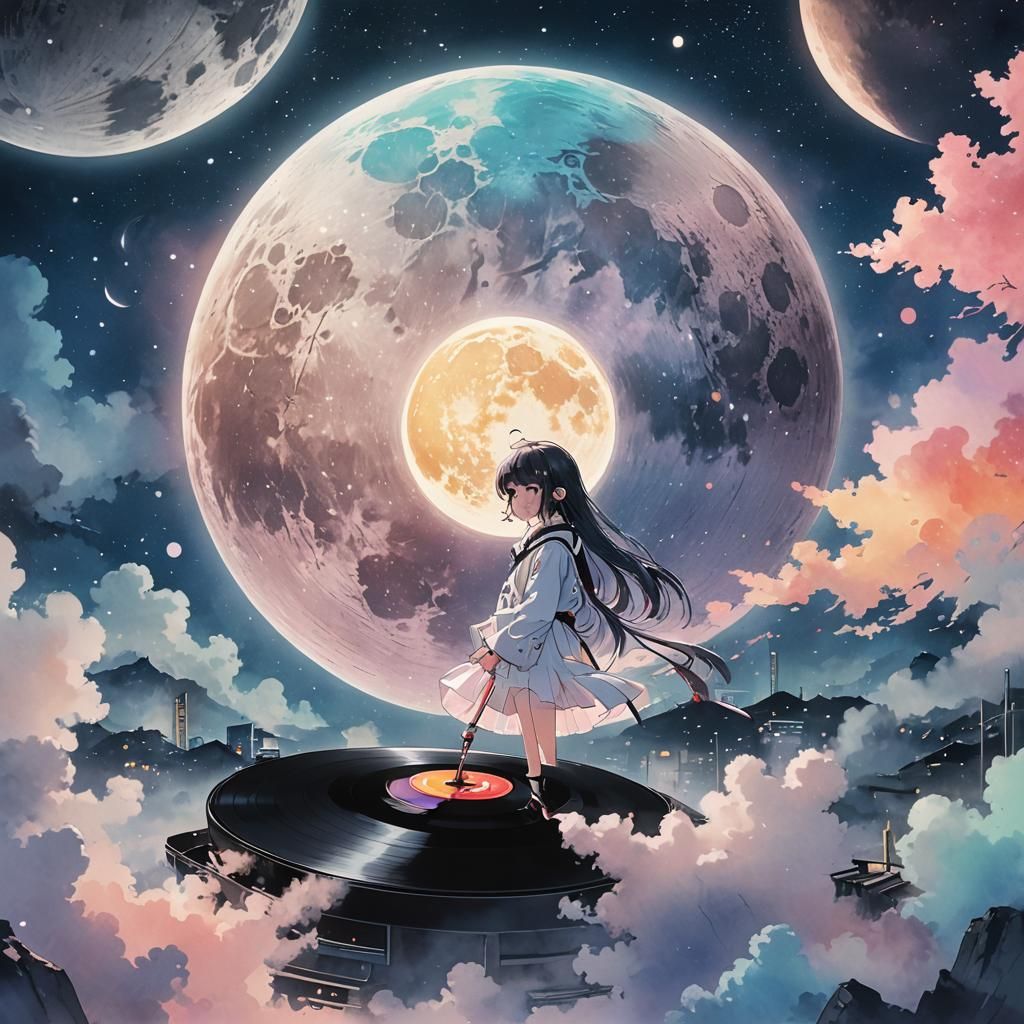 Anime Vinyl Moon Key Visual in Manga Style
