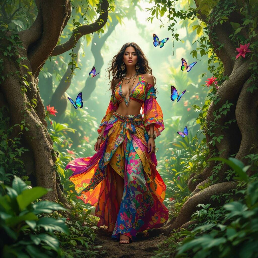 Woman in Exotic Foliage: Dreamy Digital Art