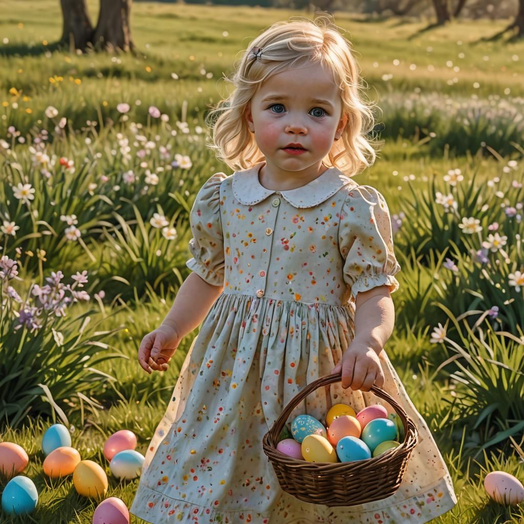 Toddler's Easter Egg Hunt in Golden Light