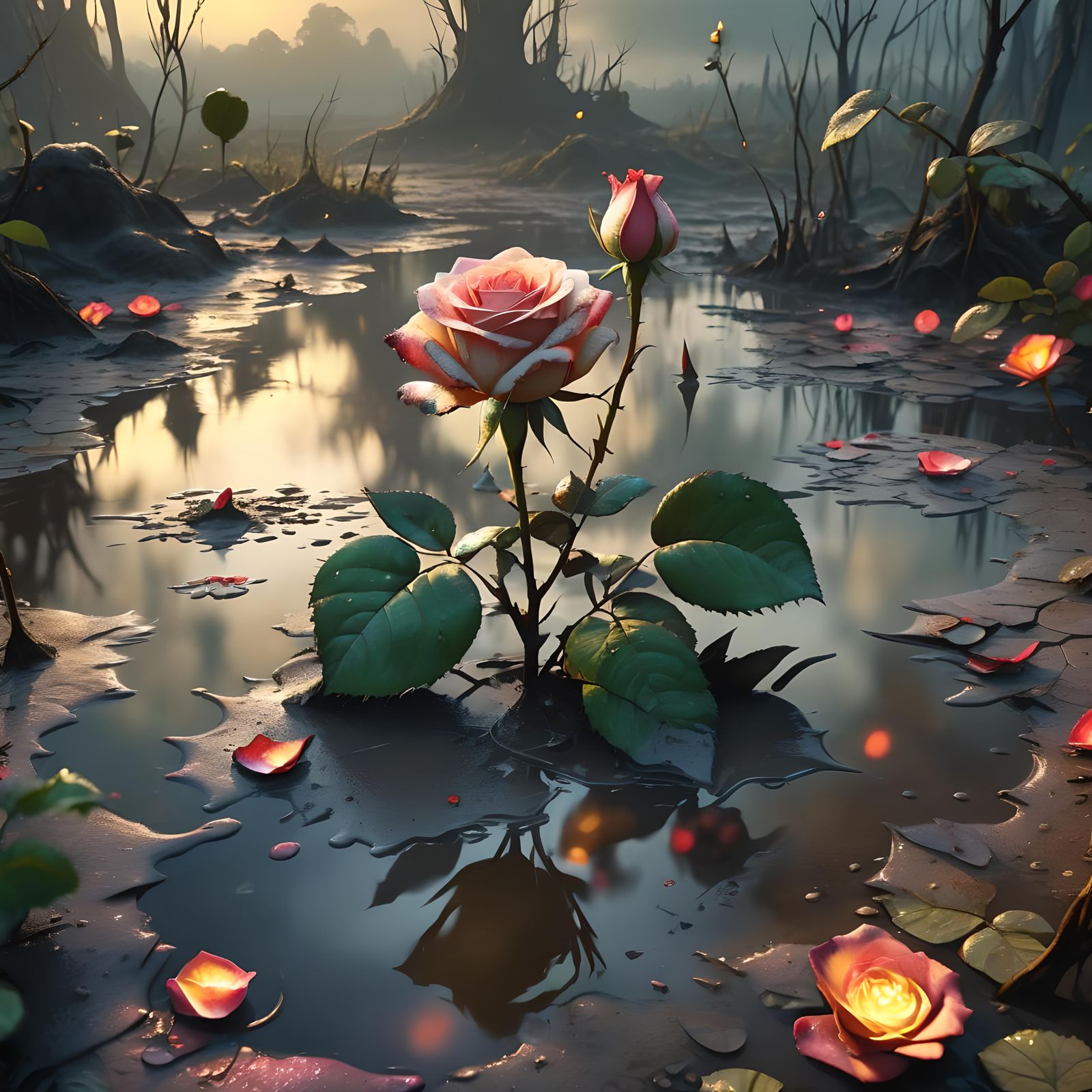 Rose in Mud: Detailed Fantasy Art