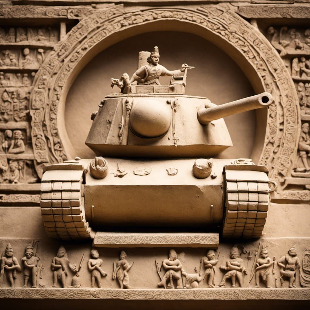 Ancient Indian Relief Depicting a Tank Photograph