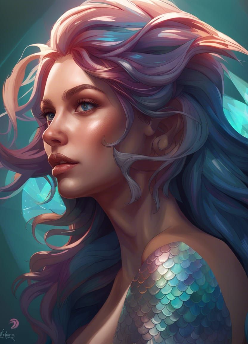 Mermaid Portrait in Art Nouveau Style