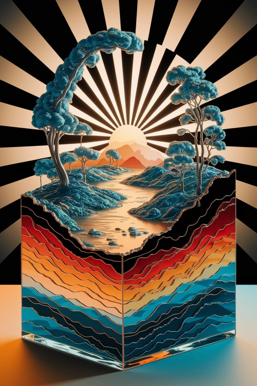 Cloisonné Landscape Set in Resin