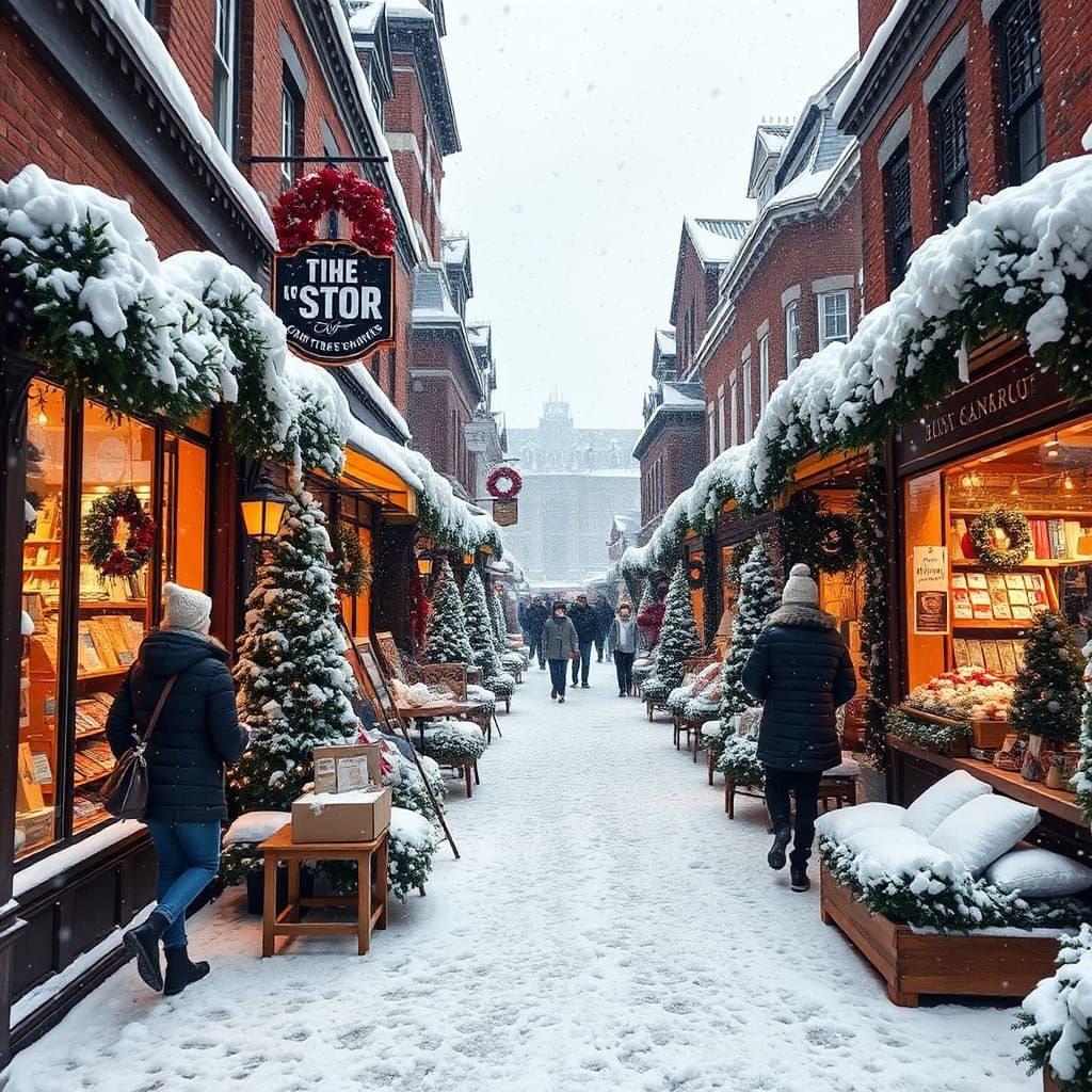 Winter Shopping Trip in Snowy Town