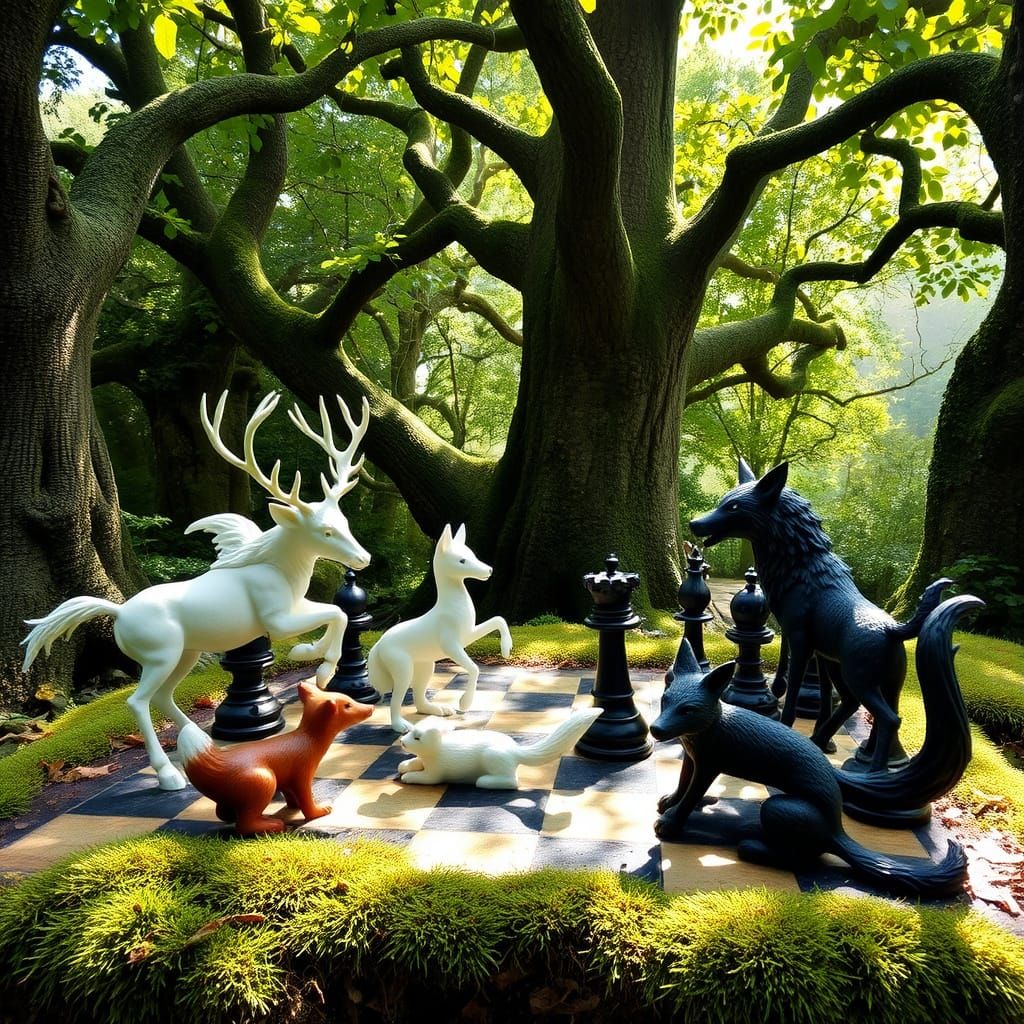 Whimsical Chess Set in Enchanted Forest Style