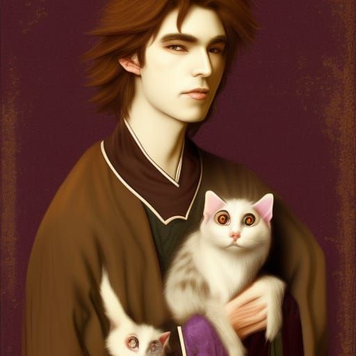 Vampire Lord with Kittens in Pre-Raphaelite Style