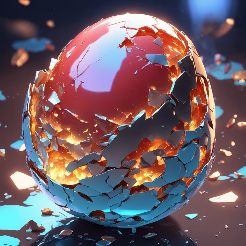 Cracked Egg Shell in Vibrant Anime Art Style