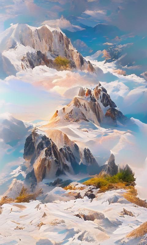 Snowy Mountain Peaks in Digital Art Style