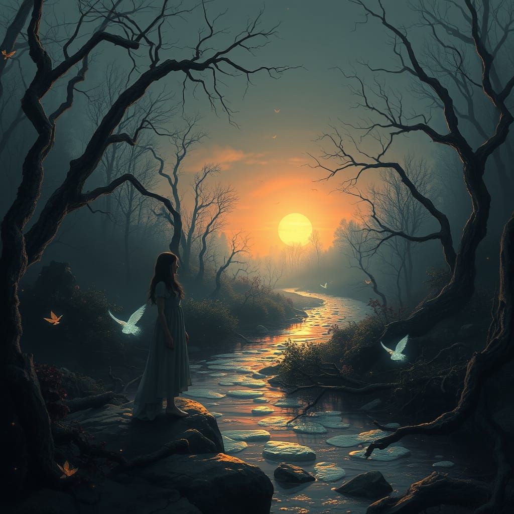 Ethereal Woman at River of Shattered Stars