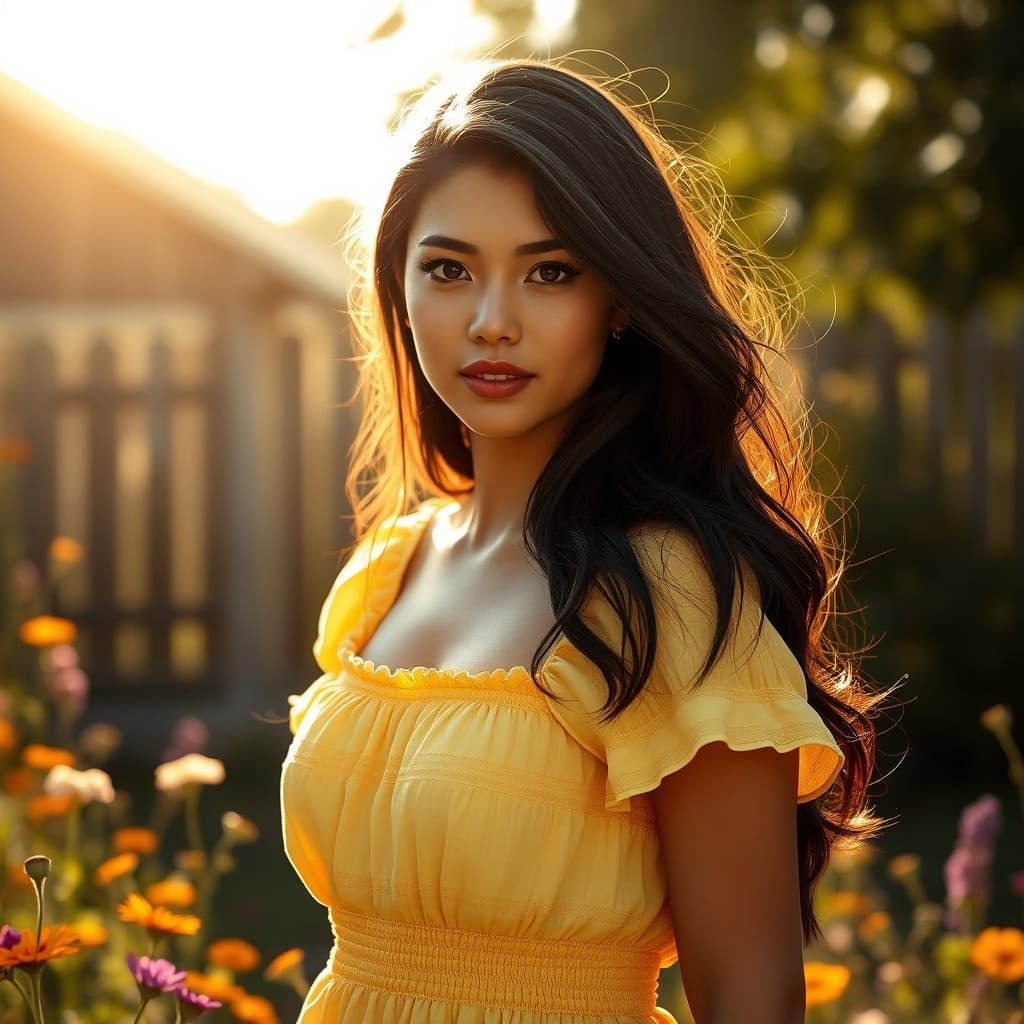 Latin Goddess in Countryside Garden
