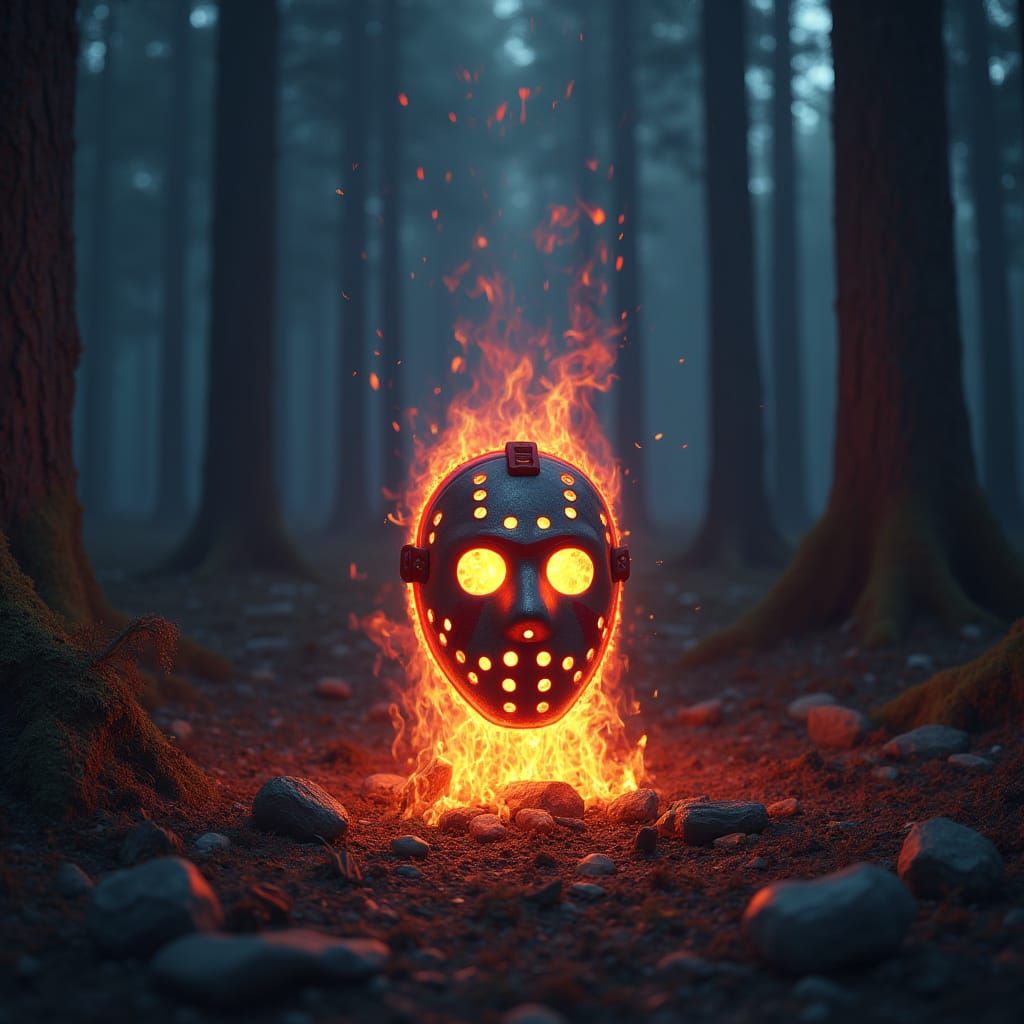 Glowing Hockey Mask Bong in Mystical Forest