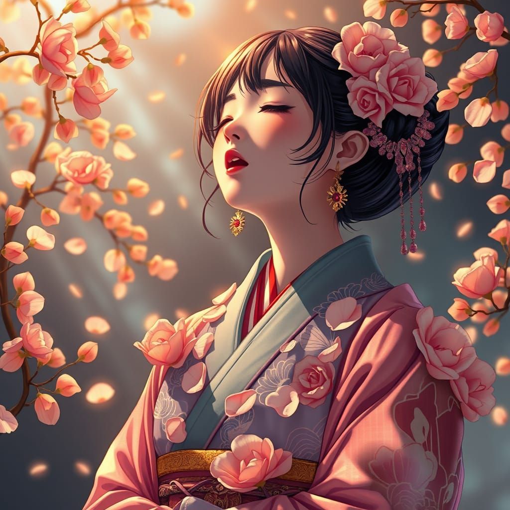 Princess Akemi Sings Golden Zen Haiku in Surreal Anime Style