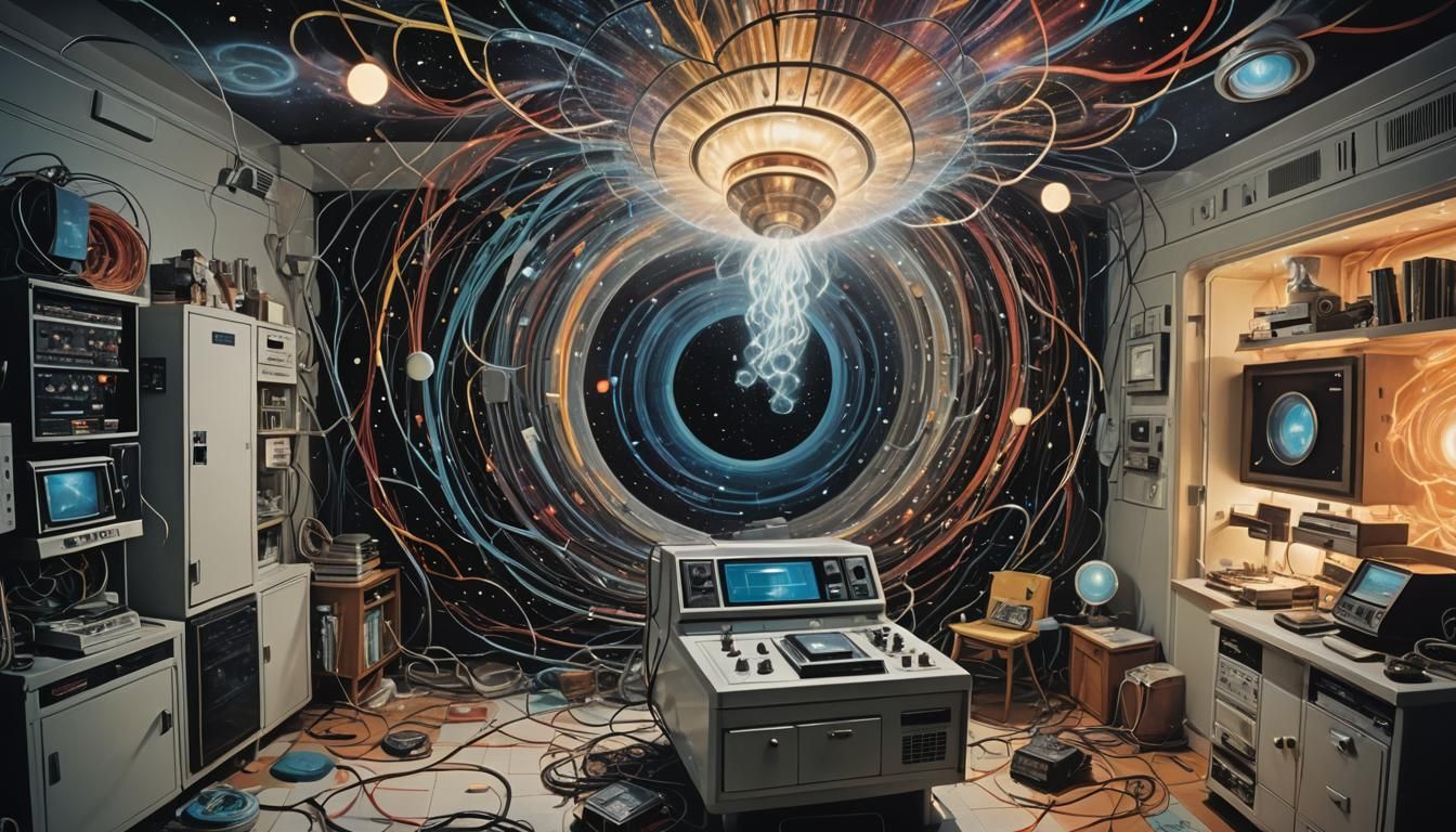 Cosmic Being's Teleportation in Retro Sci-Fi Style