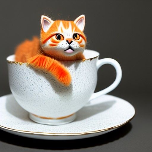 Cute Orange Tabby Kitten in Decorated Teacup