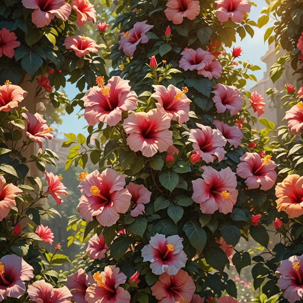 Blooming Syrian Roses In Latin Hibiscus Syriacus