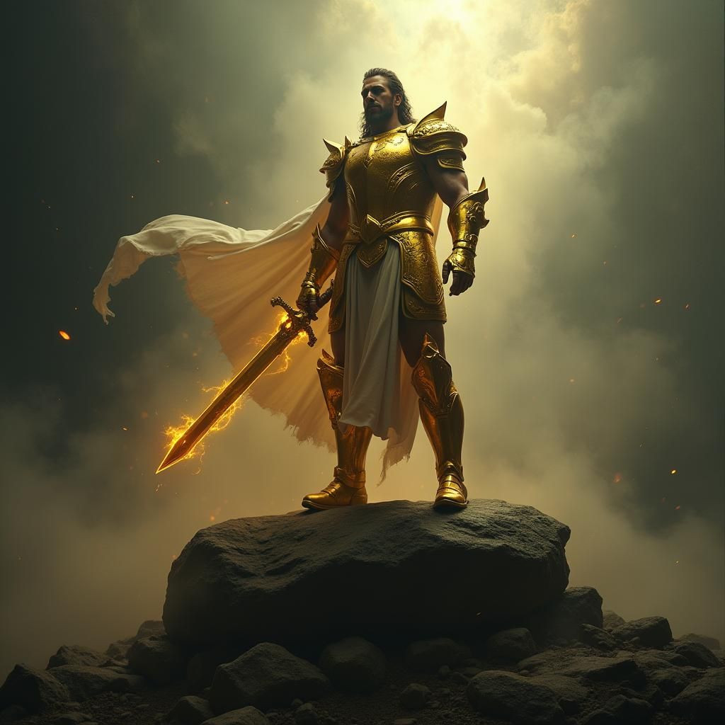 Gold Warrior Emerges From Mists in Epic Film Style