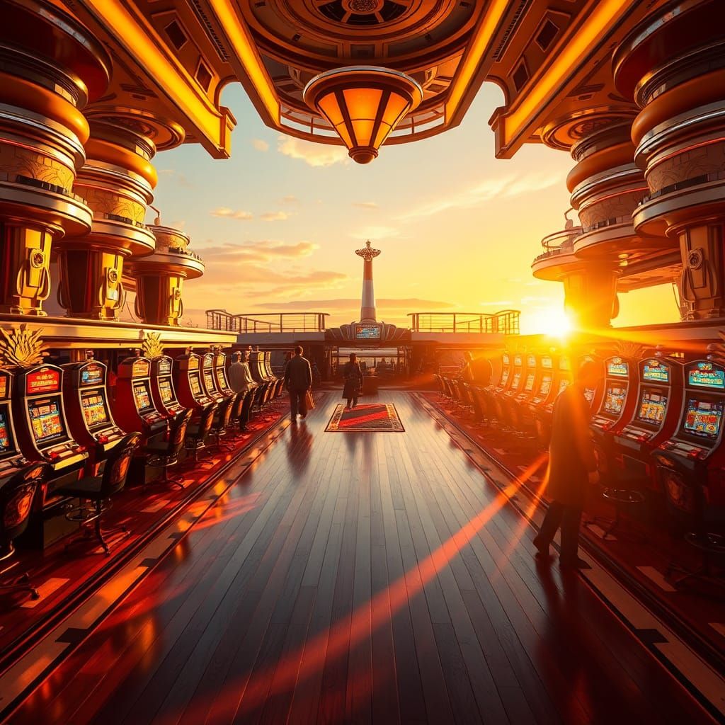 Futuristic Casino Deck at Sunset in Art Deco Style