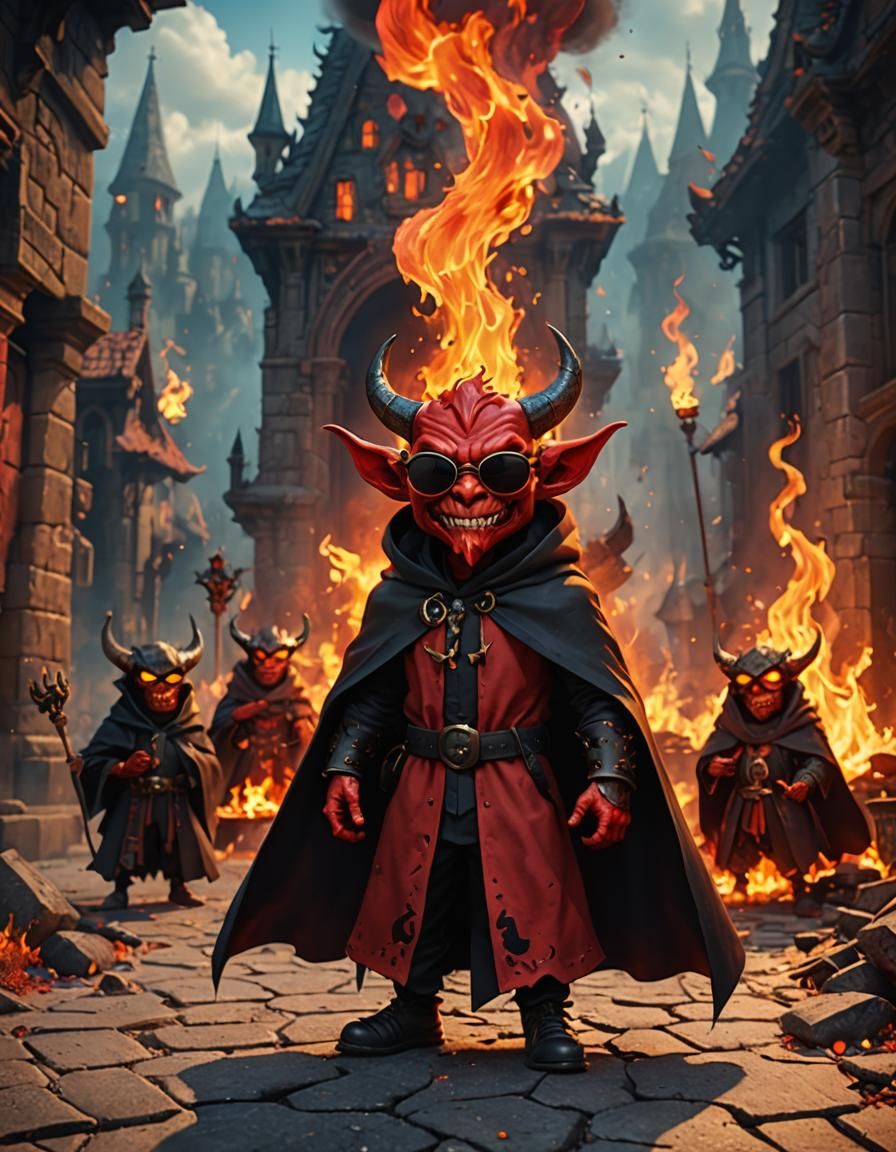 Cartoon Demon in Flames: Fantasy Concept Art