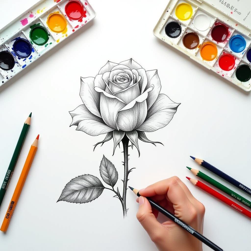 Rosebud pencil drawjng